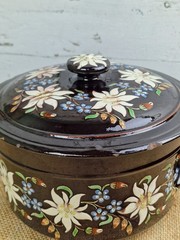 Antique Swiss Thoune Lidded Pot Edelweiss Design Signed For Restoration