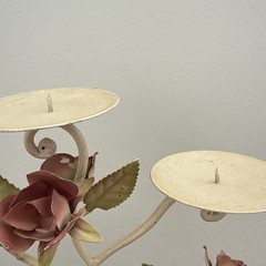 VTG Italian Toleware Tole Ware Candelabra 5 Candle Holder Roses Italy Metal