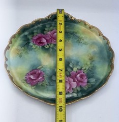 Antique Limoges Hand Painted Gold Scalloped Edge Handles Pink Roses Beauty10”