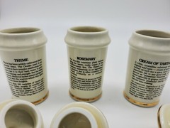 3 1987 Vintage MJ Hummel Porcelain Spice Jars AG Cham Switzerland Thyme Rosemary