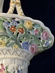 Vintage Von Schierholz Reticulated Floral Painted Porcelain Basket Vase Germany