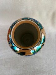 Art Deco Lusterware Vase Hand Painted Flowers Blue & Orange 8″ x 6″
