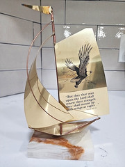 Unbranded Brass & Copper Sail Boat Sculpture on Marble Base Eagle Isaiah 40:31