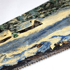 Folk-Art Oil Painting on a Vintage Hand Saw – Winter Deer Scene – Artist Signed