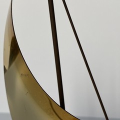 John DeMott Signed Metal Brass Sailboat Sculpture On Stone Base Decor Art Sail