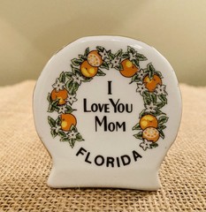 Vintage Porcelain Florida Orange Souvenir Toothpick Holders “I love you Mom/Dad”