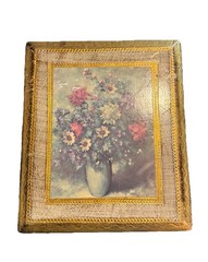 VTG Gold Gilt Italian Florentine Tole Wood Wall Picture Plaque FLORAL 7”x 6”