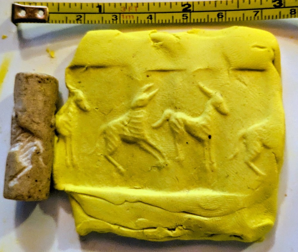 Rare Ancient Near Eastern Stone Intaglio Cylinder Seal, Zebras?