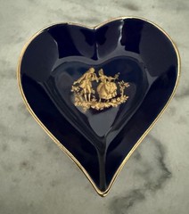 Vintage Limoges France Cobalt Blue Heart Ring Dish Gold Gilt Jewelry Trinket