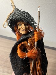 Kitchen Witch Hanging Wood Doll Good Luck Vintage Gothic Horror Halloween Charm