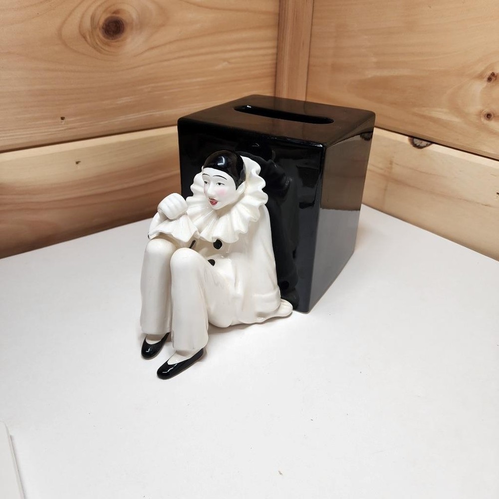 vintage Pierrot mime tissue holder figurine Taste setter by Sigma 1980s Art Deco