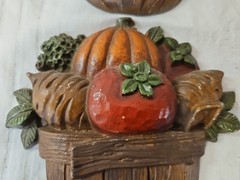 Set Of 4 Vintage Sexton 1978 Metal Wall Plaque Art Vegetables/Fruits n Baskets