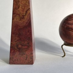 Vintage Polished Red Jasper Obelisk and Sphere on Stand