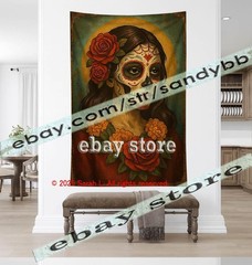 Day of the Dead Woman Portrait Tapestry Wall Art Decor gothic 39X59 in