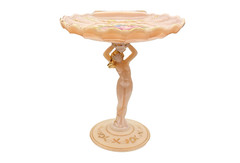 Cambridge Crown Tuscan Pink Peach Milk Glass Venus Stem Shell Boudoir Dish