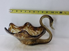 Vintage Hand Blown Glass Swan – Large Shaped Dish 11″- Unbranded