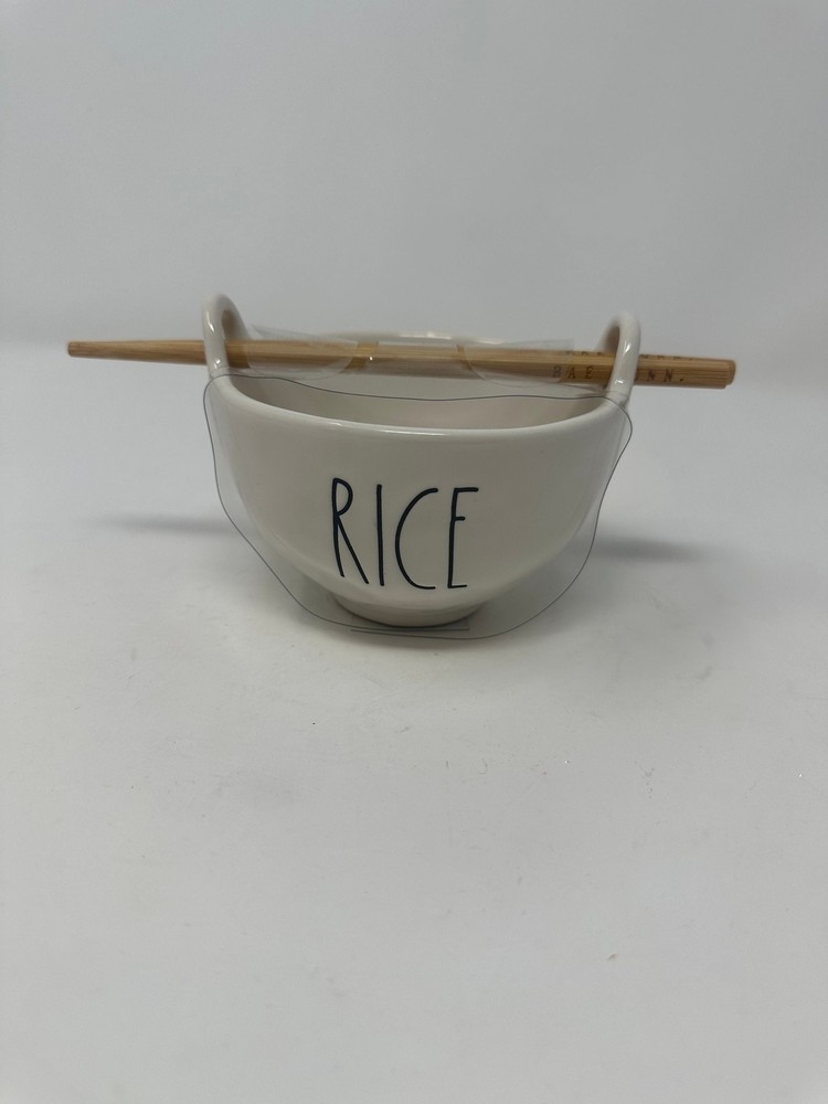 Rae Dunn classic white asian style RICE bowl with chopsticks, Rae dunn classic