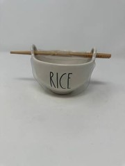 Rae Dunn classic white asian style RICE bowl with chopsticks, Rae dunn classic