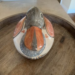 Vintage Tonala Pottery Hand Painted Duck Mexico Folk Art Large