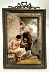 Hutschenreuther Porcelain Plaque Brass Frame Wagner Kunst Bringt Gunst KPM Style