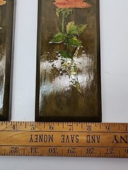 2x Floral Roses Handmade Wooden Lacquer Wall Art Plaques Wall Decor 70s 80s Vtg