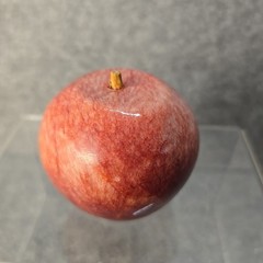 Vintage Polished Red Apple Marble Stone Fruit w/ Wood Stem