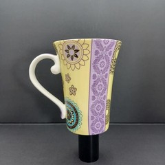 Hues & Brews Lyria Saffron Art Yellow Purple Boho Floral Latte Mug 10 oz
