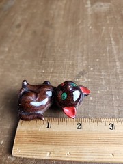 Small Mini Vintage Ceramic Cat Kitten Miniature Brown Orange Ears 2” Unbranded