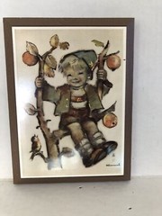 VINTAGE HUMMEL PICTURE Boy On Tree Branch Swing Wood Wall Plaque Switzerland