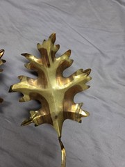 Vtg Home Interiors Brass Tone Oak Leaves Wall Art Hanging Decor 3 Pc Set MCM 7in