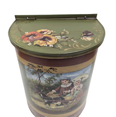 Rare 13″ Primitive Toleware Painted Metal Bin Hangs Storage Children Goat Cart