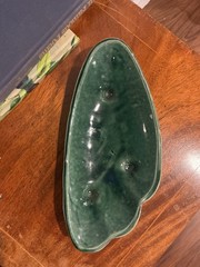 Vintage Brush Pottery Green Leaf Catch-All Dish Mid-Century Ceramic Made in USA