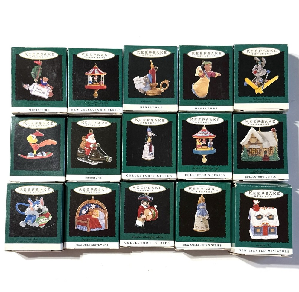 15 Vintage Hallmark Christmas Tree Miniature Adorable Ornaments Un-Used. Ex Cond