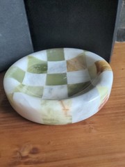 Catch All Stone Checkerboard 5″ Round Small Splicing Mosaic Tray Edc