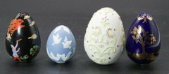 Franklin Mint Eggs Blue White Parian Style Ceramic, Folk Fable Bundle