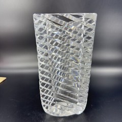 Rogaska Clear Crystal Glass Triangle Ribbed Shaped Vase Large Heavy Glass Optic