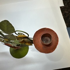 VTG Mid Century Toleware Metal Floral Tree of Life Candlestick 16″