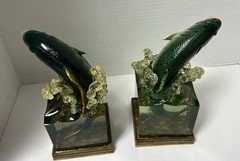 Enesco Rainbow Trout & Largemouth Bass Wistful Fisherman Figure 2008 Bookend NEW
