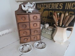 2 Vintage WHITE BROWN Transferware PLATES & TEAPOT Birds & Branches CRAZING