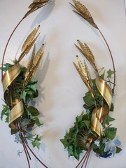 Vtg Home Interiors Brass Wheat Sheaf 2 Piece Wall Hanging Decor MCM Homco 31″