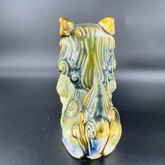 Vintage 1980s Ceramic Majolica Green Foo Dogs Set 2 Shishi Lions Good Luck vtg