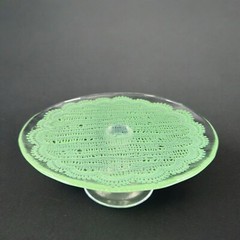 Anthropologie Cake Stand Footed Dish Flash Green Top Clear Bottom Cake Dish