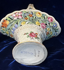 Vintage Von Schierholz Reticulated Floral Painted Porcelain Basket Vase Germany