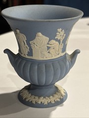 Vintage Wedgwood Blue Jasperware Vase Mini Urn White Classical Relief Decoration