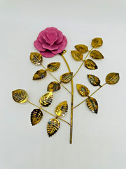 Vintage Home Interiors HOMCO Pink Rose Brass Leaves 3D Metal Wall Decor Set of 2