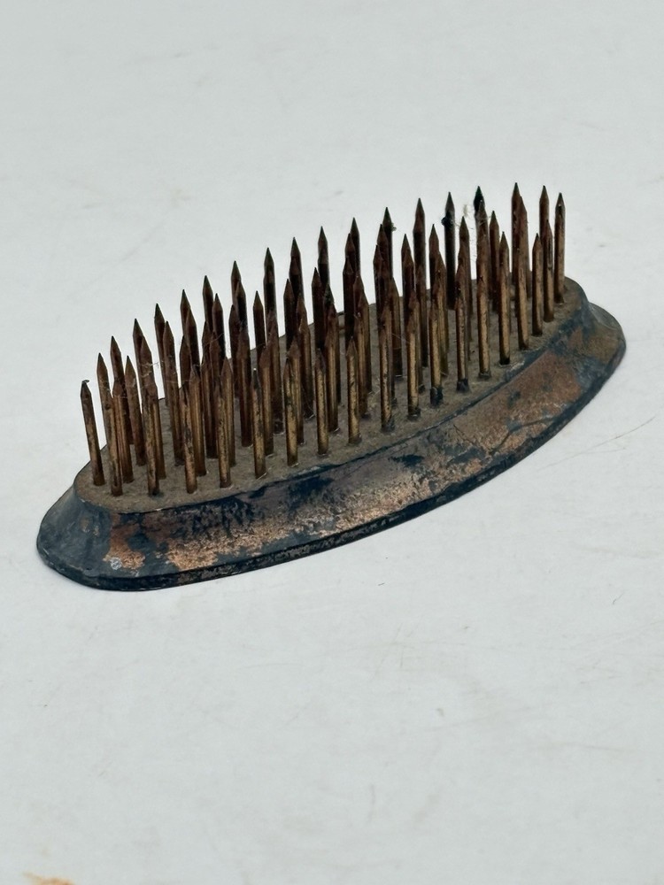 Vintage Oval Cast Metal Spike Flower Frog Display 3 1/8″ x 1 7/8″