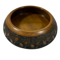 VTG Willi Huggler Brienz Brown Inlaid Leaf Wood Bowl Folk Art Switzerland