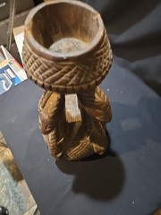 Vintage Hand Carved Wooden Candle Holder 12″ Tall Unknown Animal Depiction