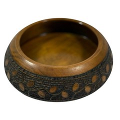 VTG Willi Huggler Brienz Brown Inlaid Leaf Wood Bowl Folk Art Switzerland