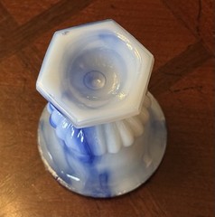 Akro Agate Blue White Slag Glass 3″ Mini Vase 764 Urn Succulent Planter INV#865